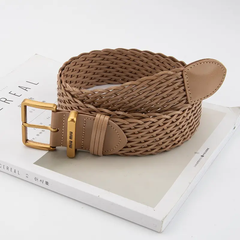 Vintage Korean Women's Handwoven Belt Brown Decorative Belt - Image 9