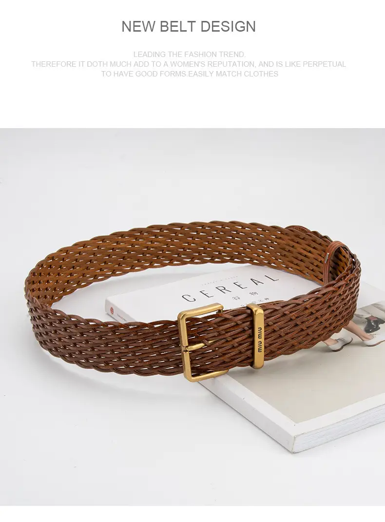 Vintage Korean Women's Handwoven Belt Brown Decorative Belt — feature 14
