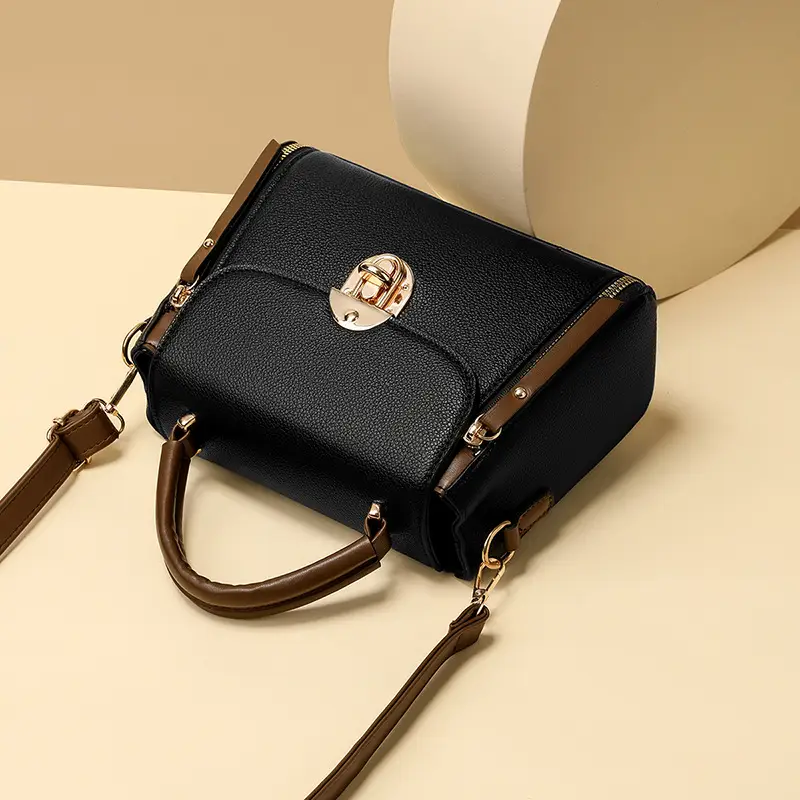 Black Crossbody Bag with Gold Clasp for Women - Image 7