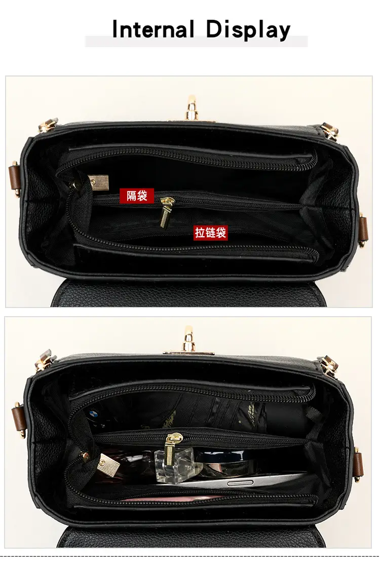 Black Crossbody Bag with Gold Clasp for Women — feature 3