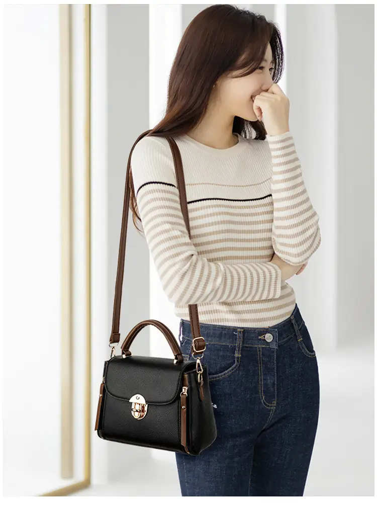 Black Crossbody Bag with Gold Clasp for Women — feature 5