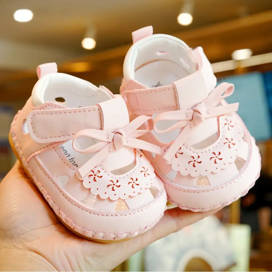 Pink Bow Baby Sandals for Girls 0-1 Years