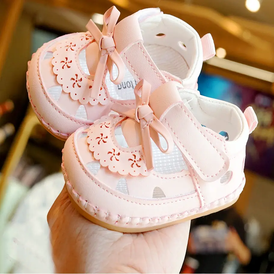 Pink Bow Baby Sandals for Girls 0-1 Years