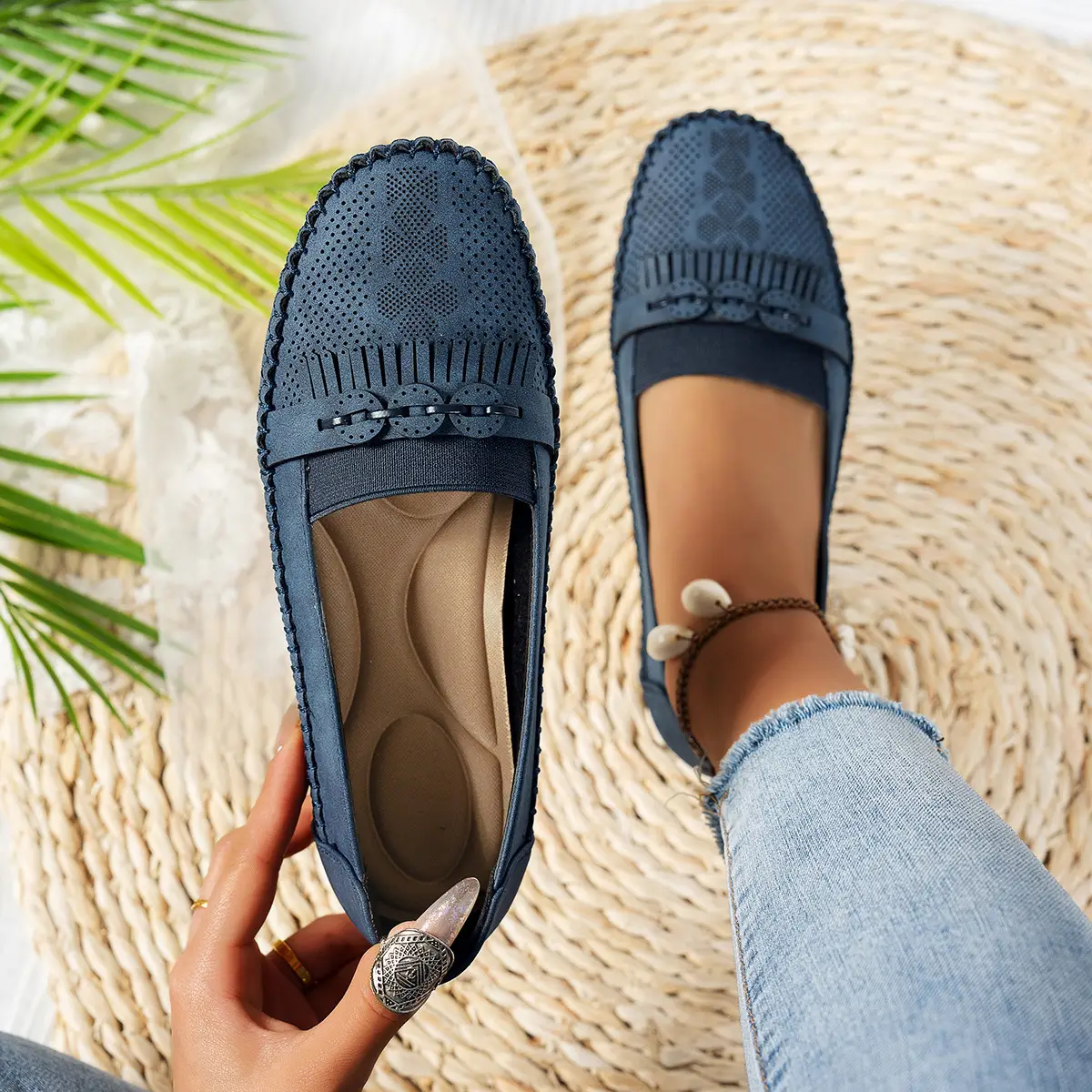 Women's Pink Mesh Flat Loafers Plus Size - Image 3