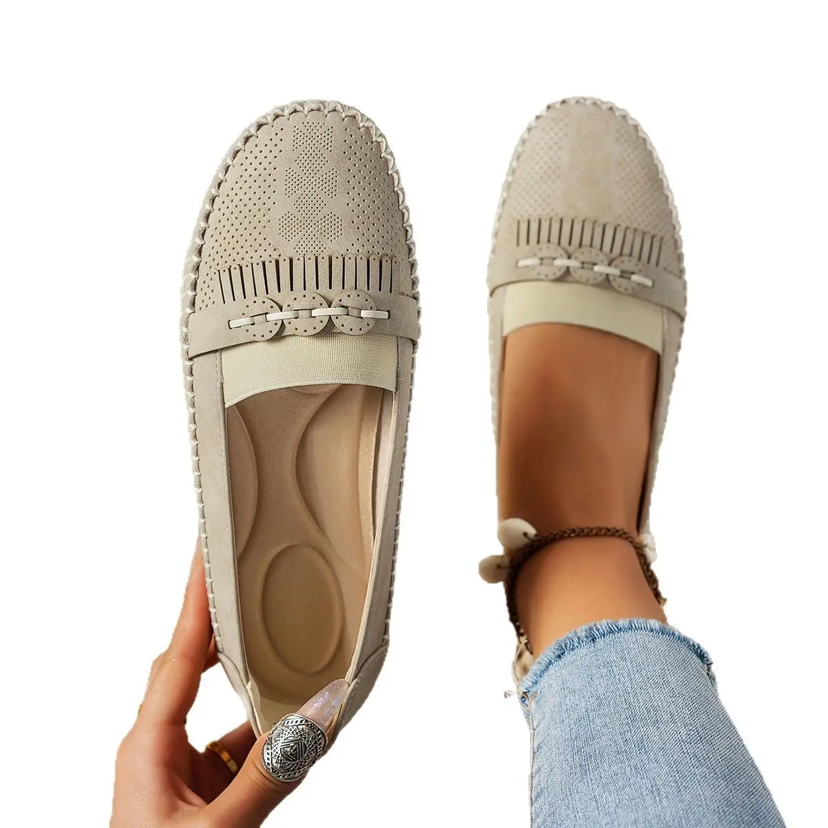 Women's Pink Mesh Flat Loafers Plus Size - Image 5