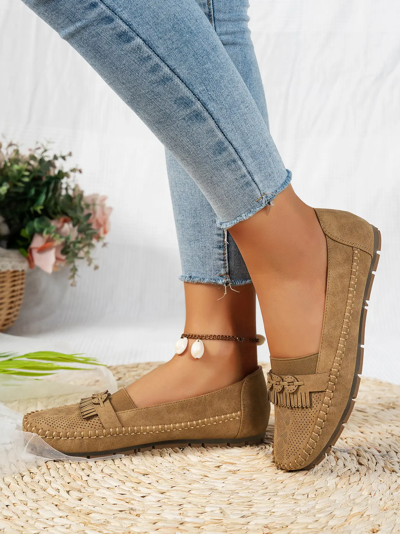 Women's Pink Mesh Flat Loafers Plus Size — feature 10