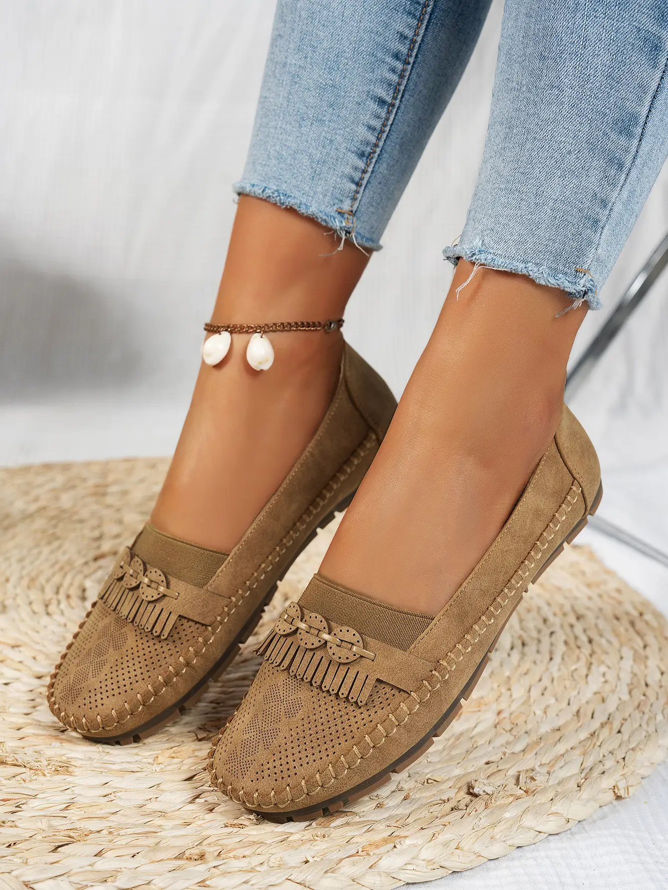 Women's Pink Mesh Flat Loafers Plus Size — feature 11