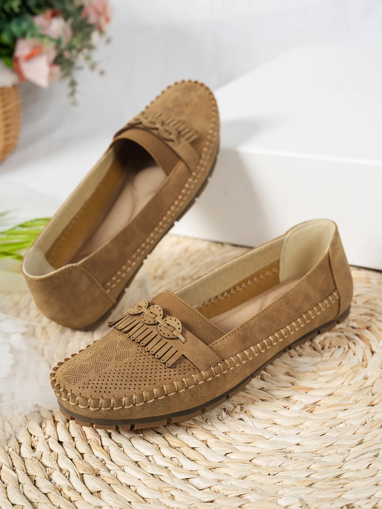 Women's Pink Mesh Flat Loafers Plus Size — feature 12