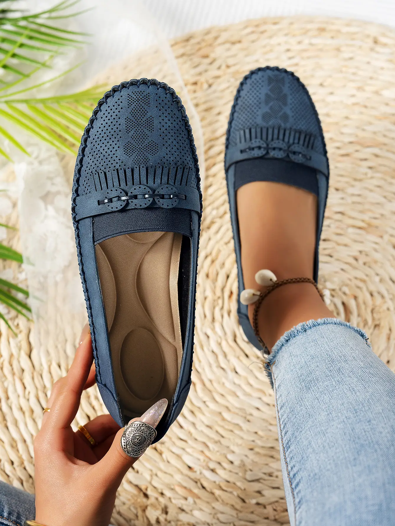 Women's Pink Mesh Flat Loafers Plus Size — feature 15