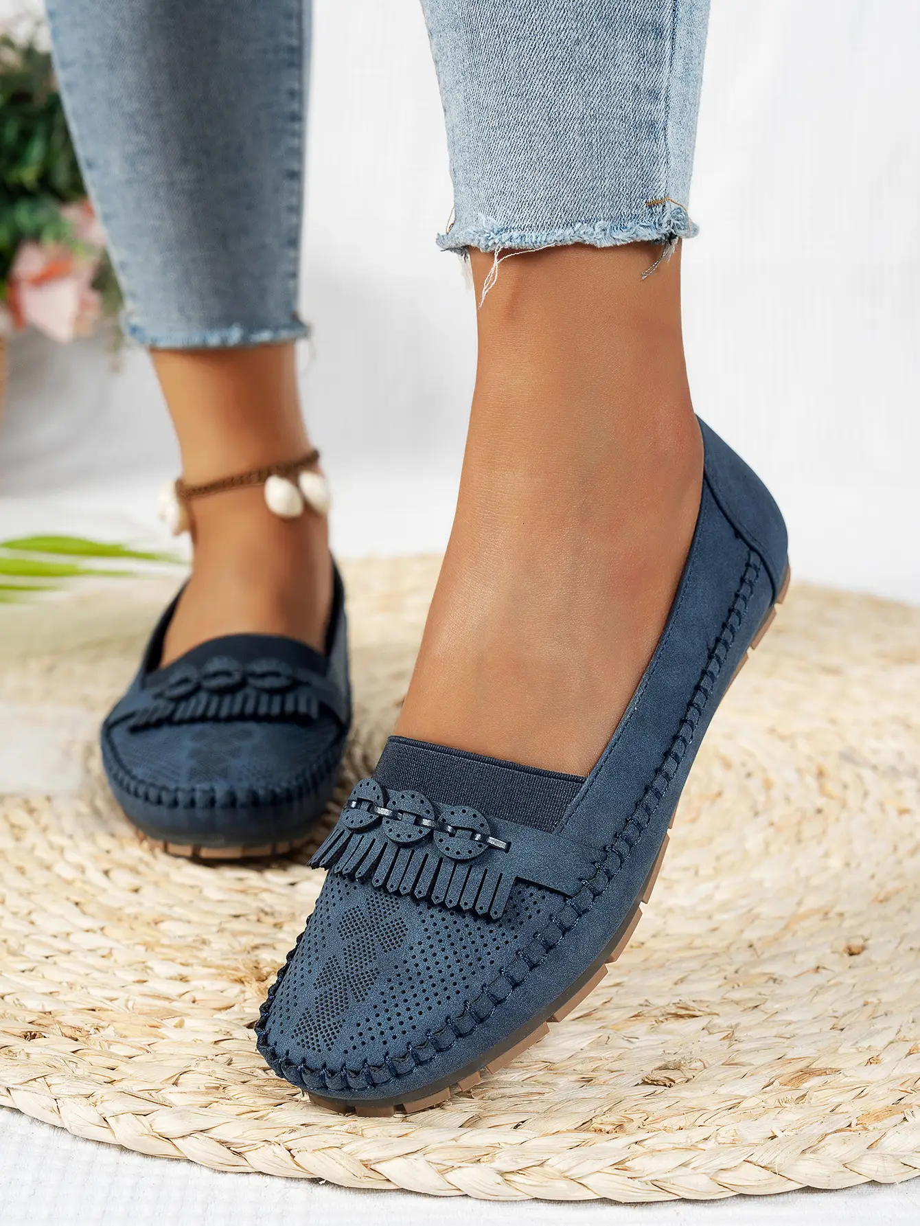 Women's Pink Mesh Flat Loafers Plus Size — feature 17