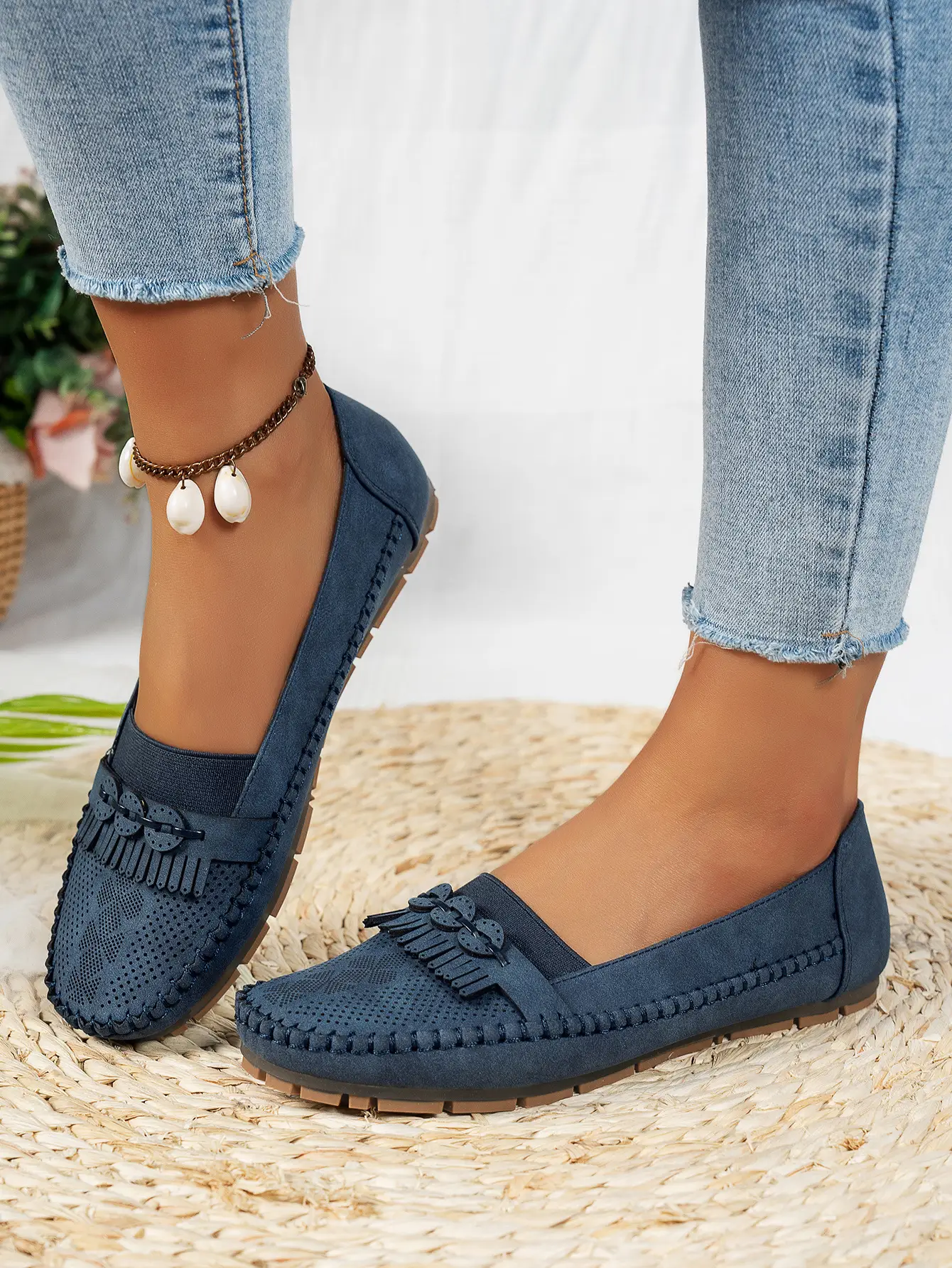 Women's Pink Mesh Flat Loafers Plus Size — feature 18