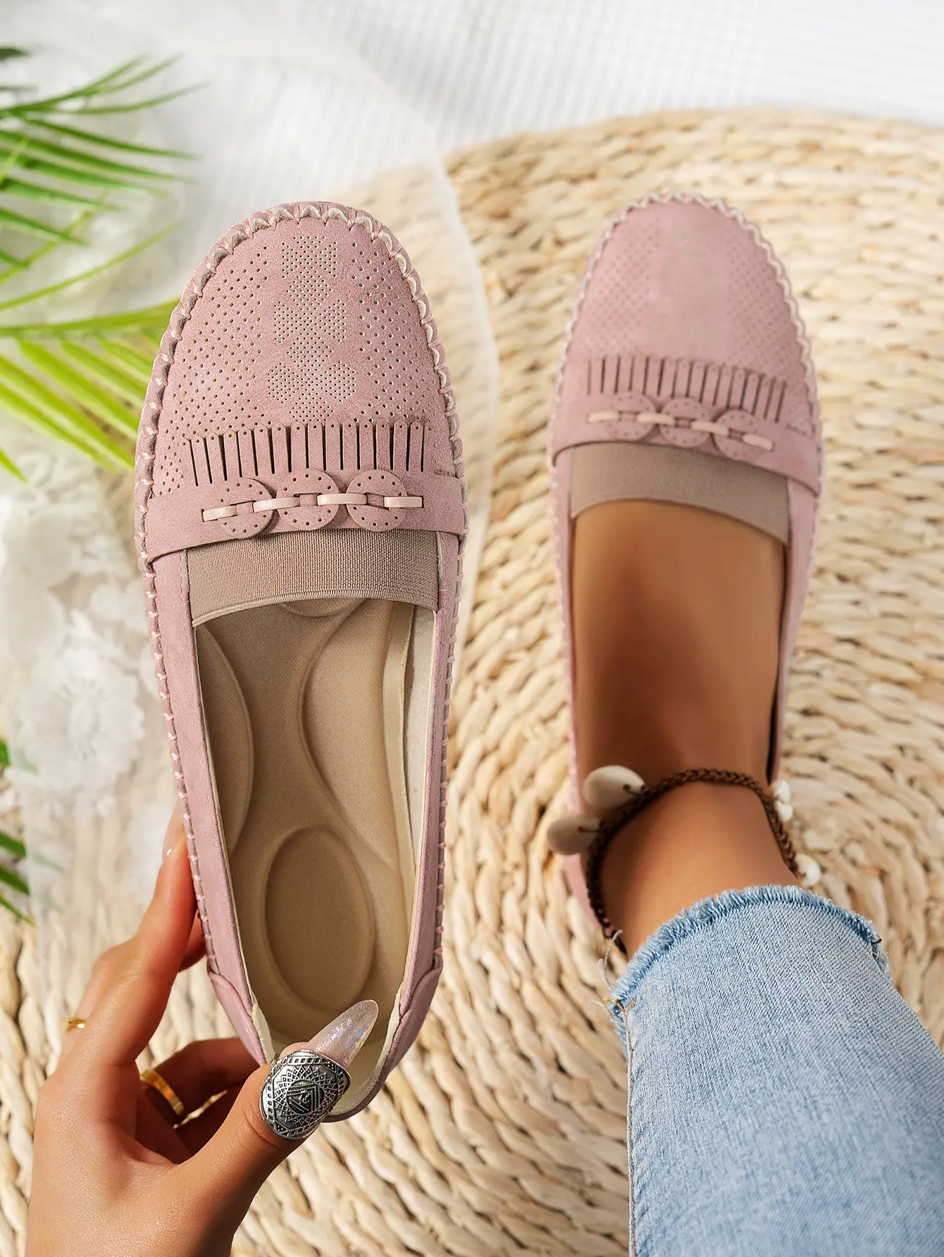 Women's Pink Mesh Flat Loafers Plus Size — feature 2