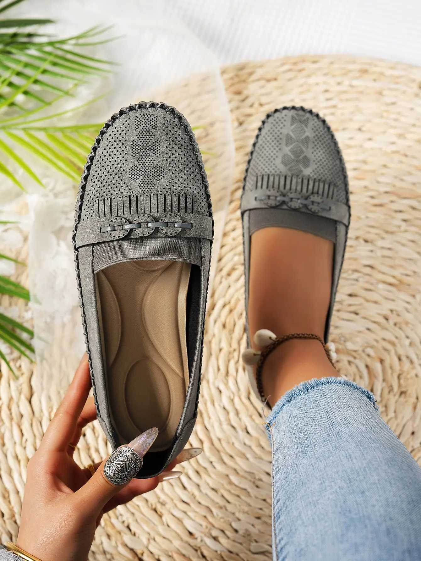 Women's Pink Mesh Flat Loafers Plus Size — feature 20