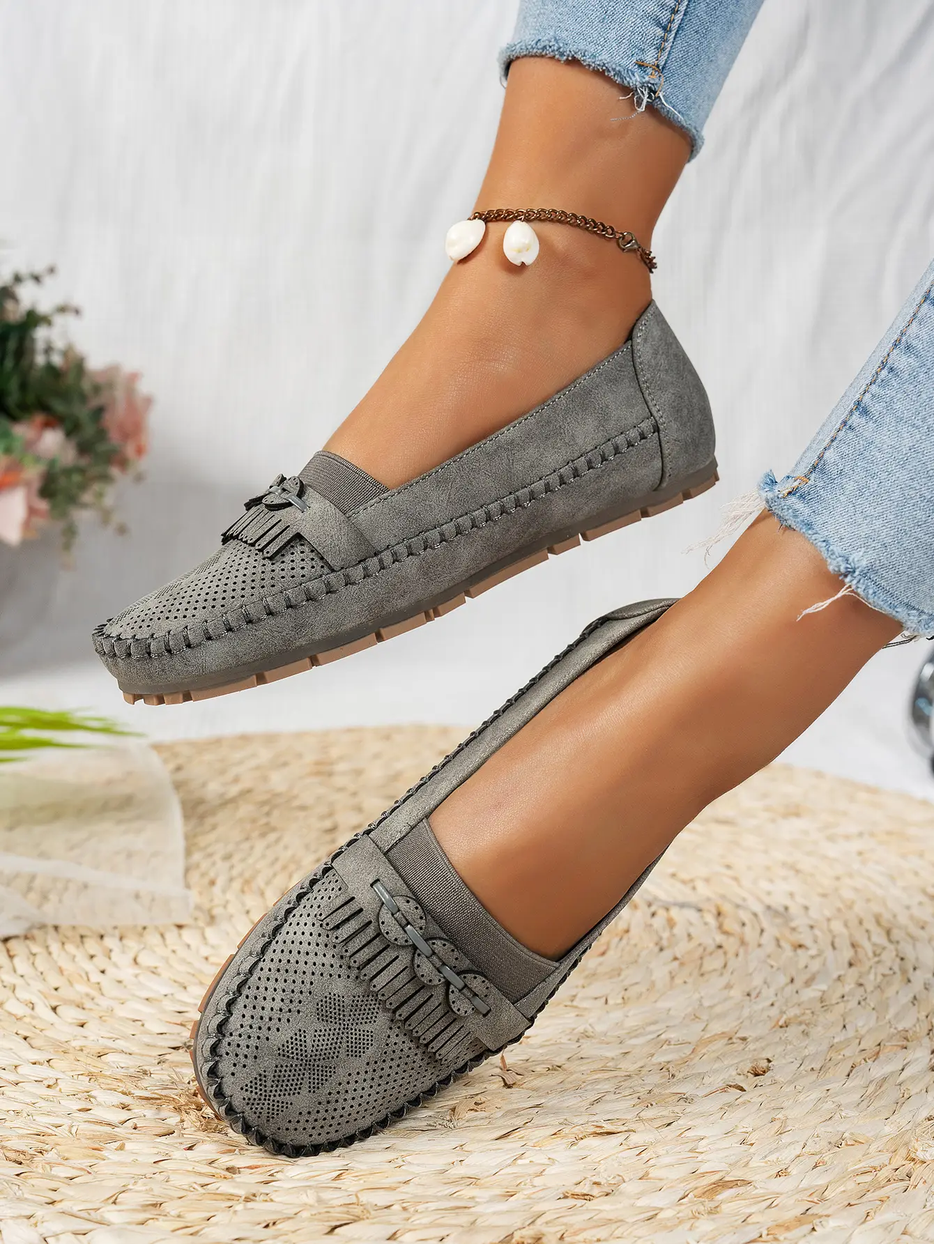 Women's Pink Mesh Flat Loafers Plus Size — feature 21