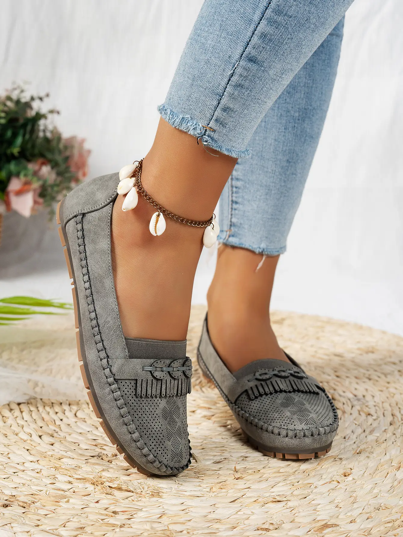 Women's Pink Mesh Flat Loafers Plus Size — feature 22