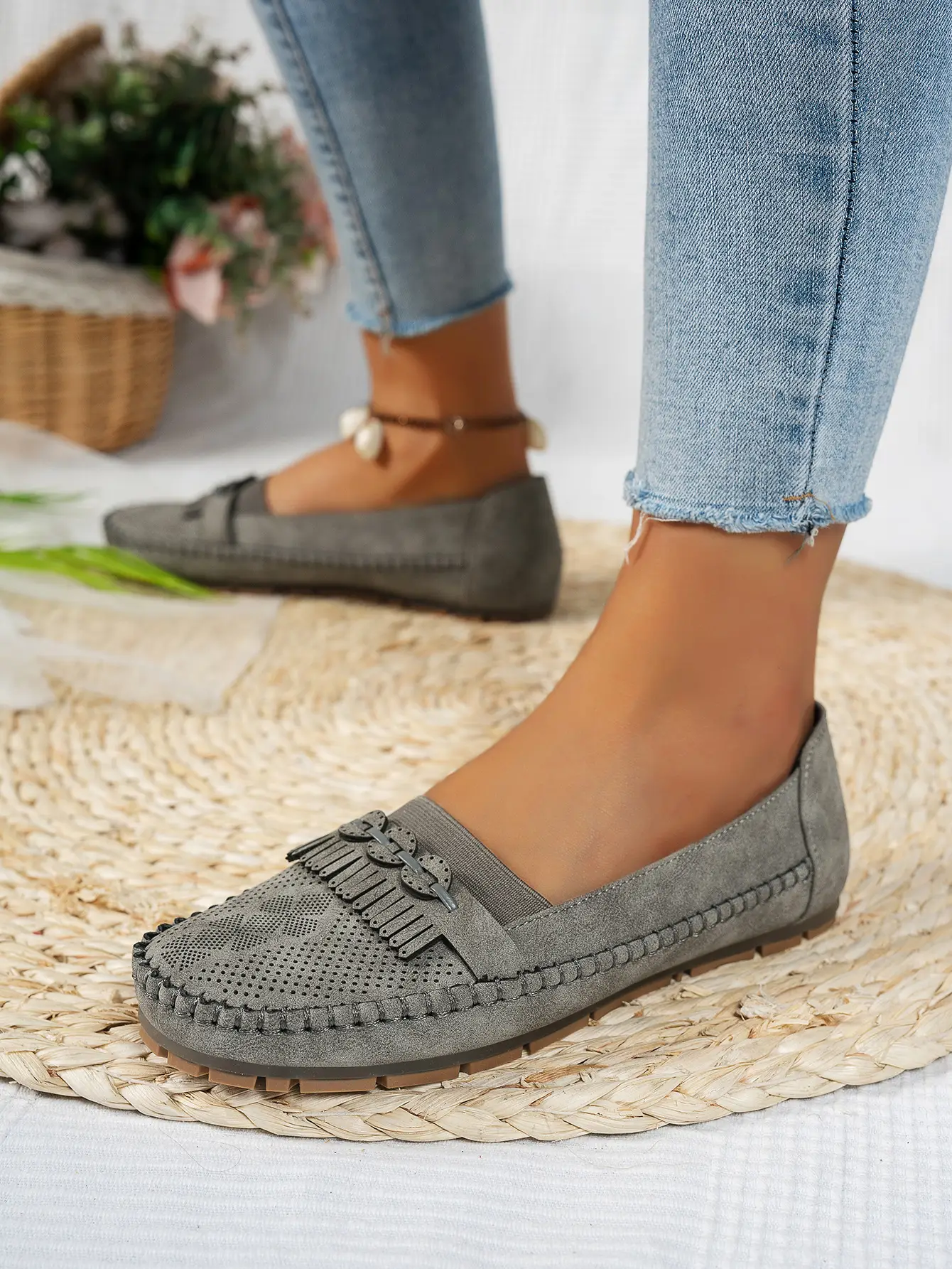 Women's Pink Mesh Flat Loafers Plus Size — feature 23