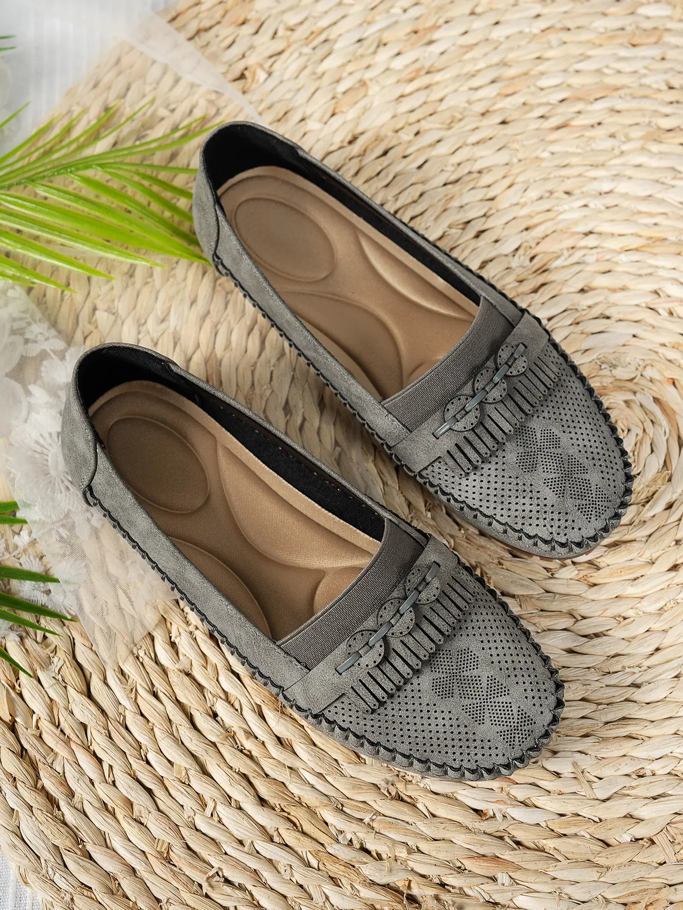Women's Pink Mesh Flat Loafers Plus Size — feature 24
