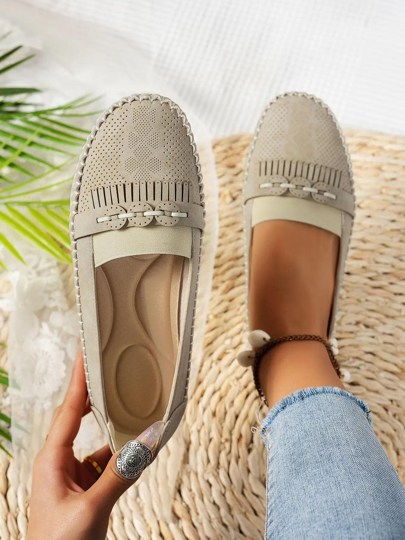 Women's Pink Mesh Flat Loafers Plus Size — feature 26