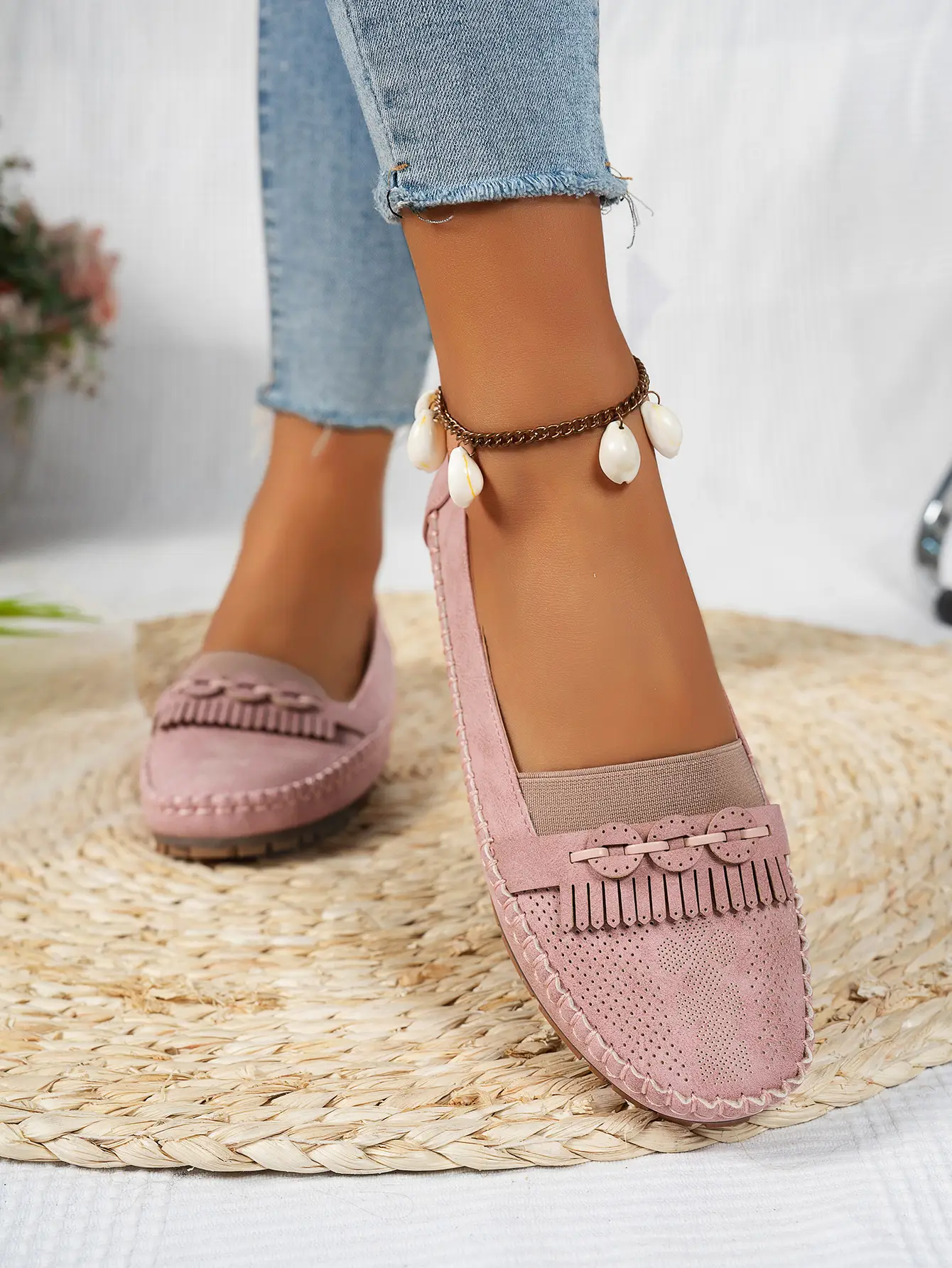 Women's Pink Mesh Flat Loafers Plus Size — feature 3
