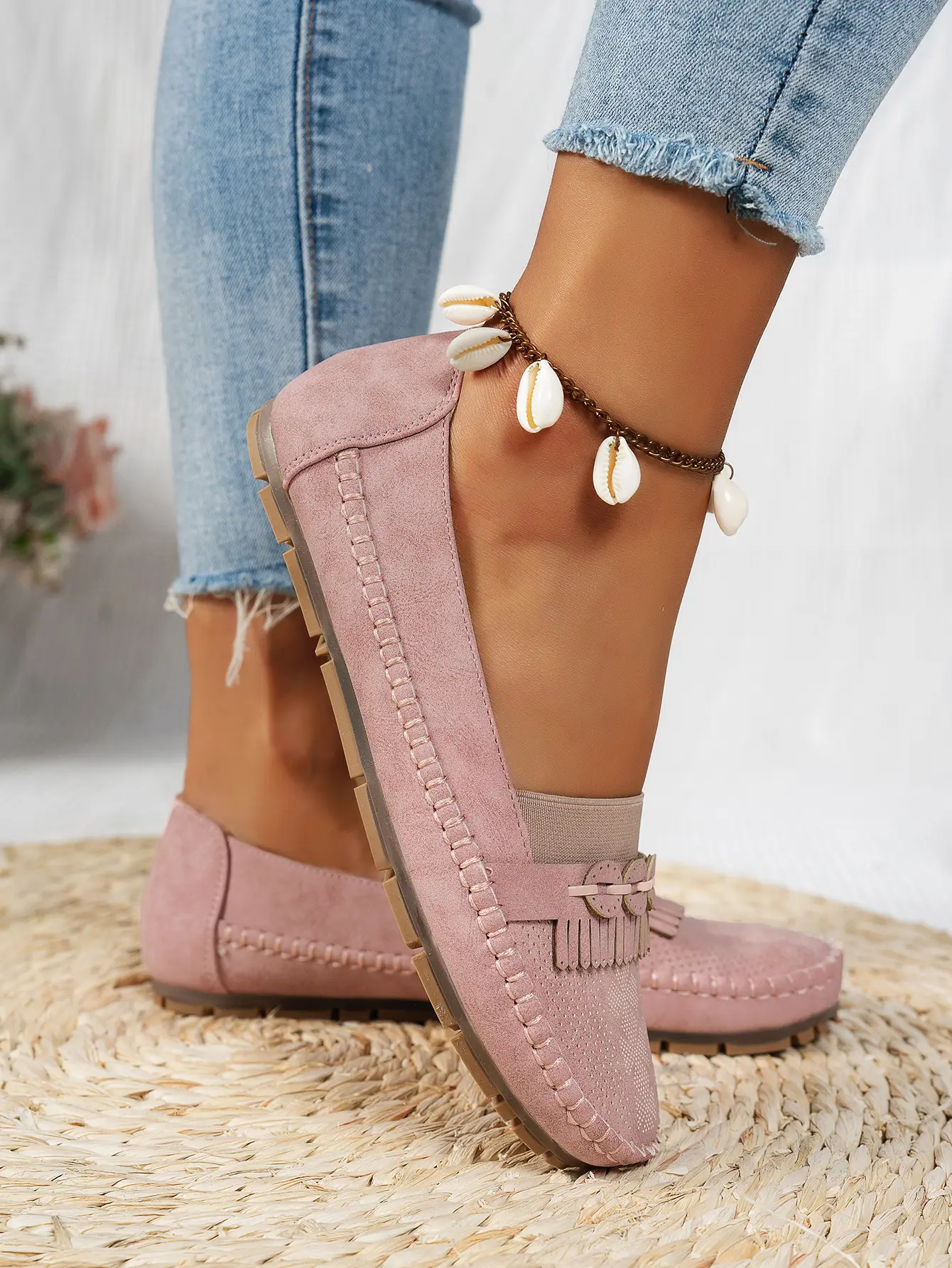 Women's Pink Mesh Flat Loafers Plus Size — feature 4
