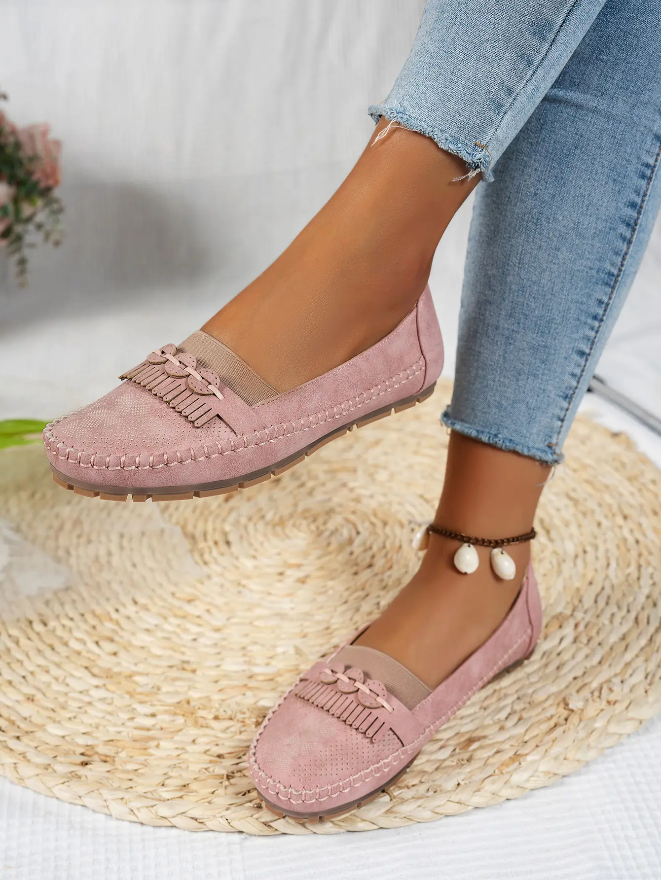 Women's Pink Mesh Flat Loafers Plus Size — feature 5