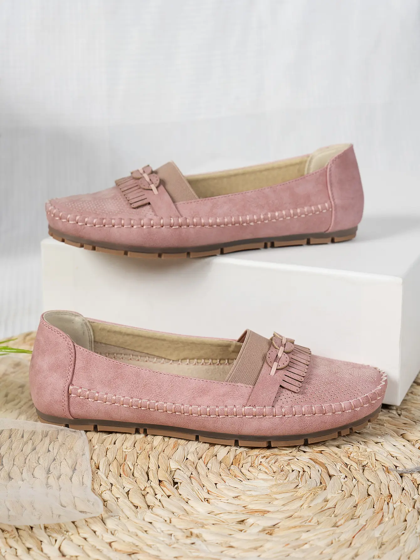 Women's Pink Mesh Flat Loafers Plus Size — feature 6