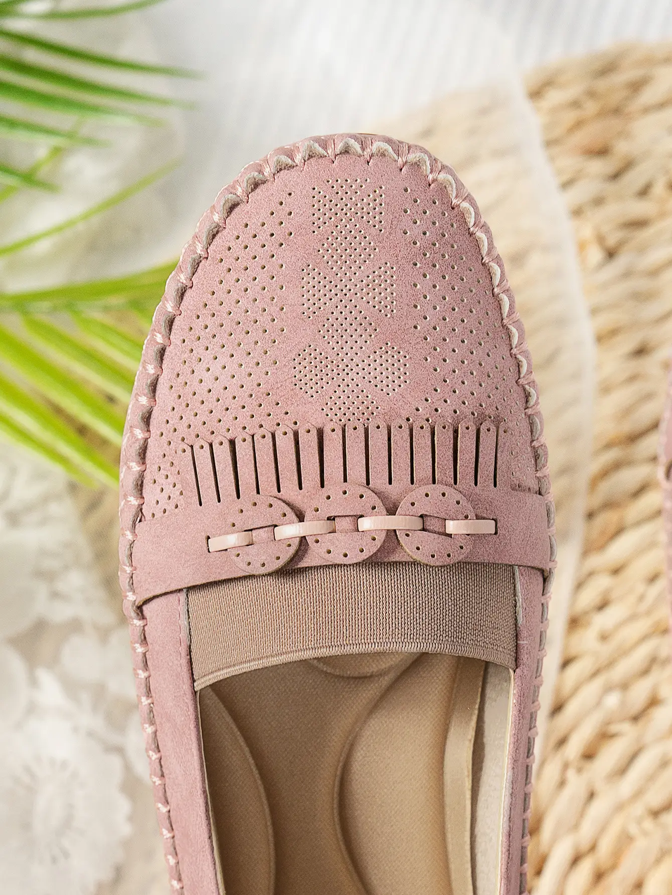 Women's Pink Mesh Flat Loafers Plus Size — feature 7