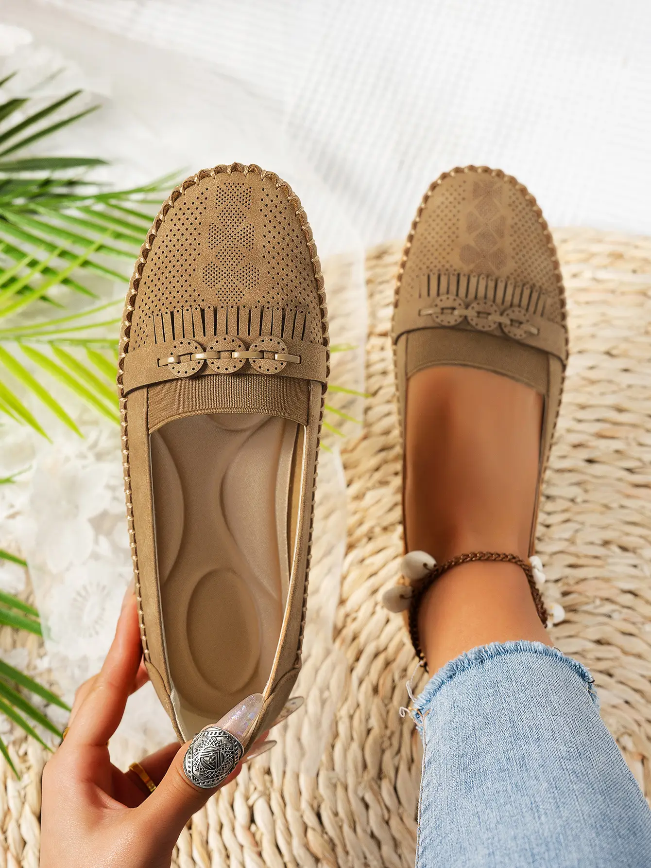 Women's Pink Mesh Flat Loafers Plus Size — feature 8