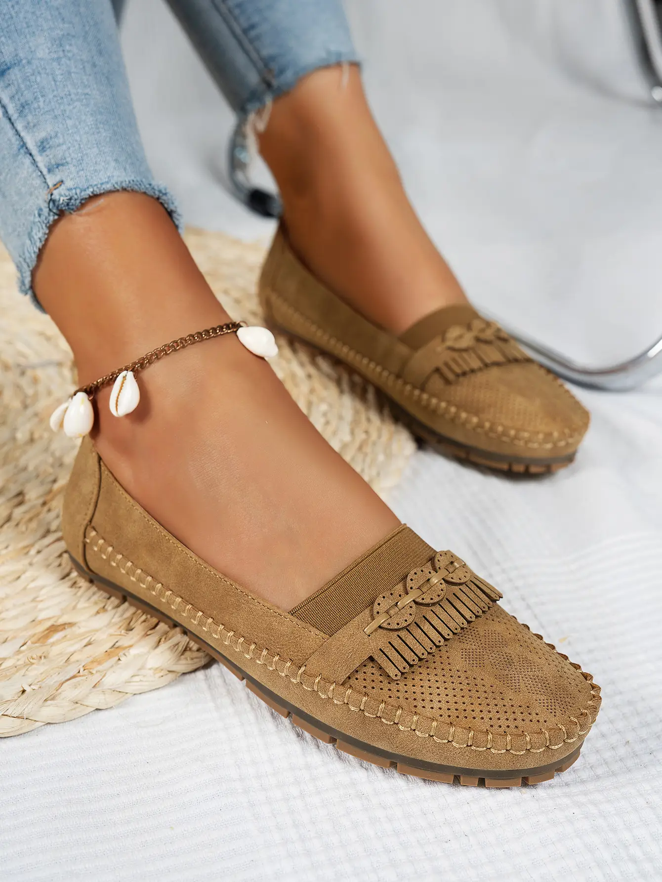 Women's Pink Mesh Flat Loafers Plus Size — feature 9