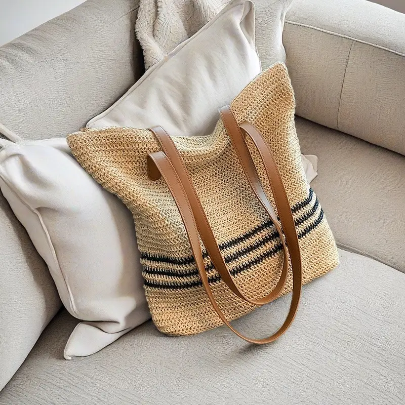 Ultra-light woven straw tote bag for women summer commuter - Image 7