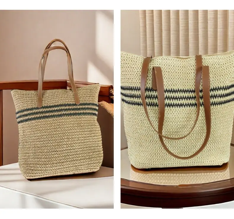 Ultra-light woven straw tote bag for women summer commuter — feature 7