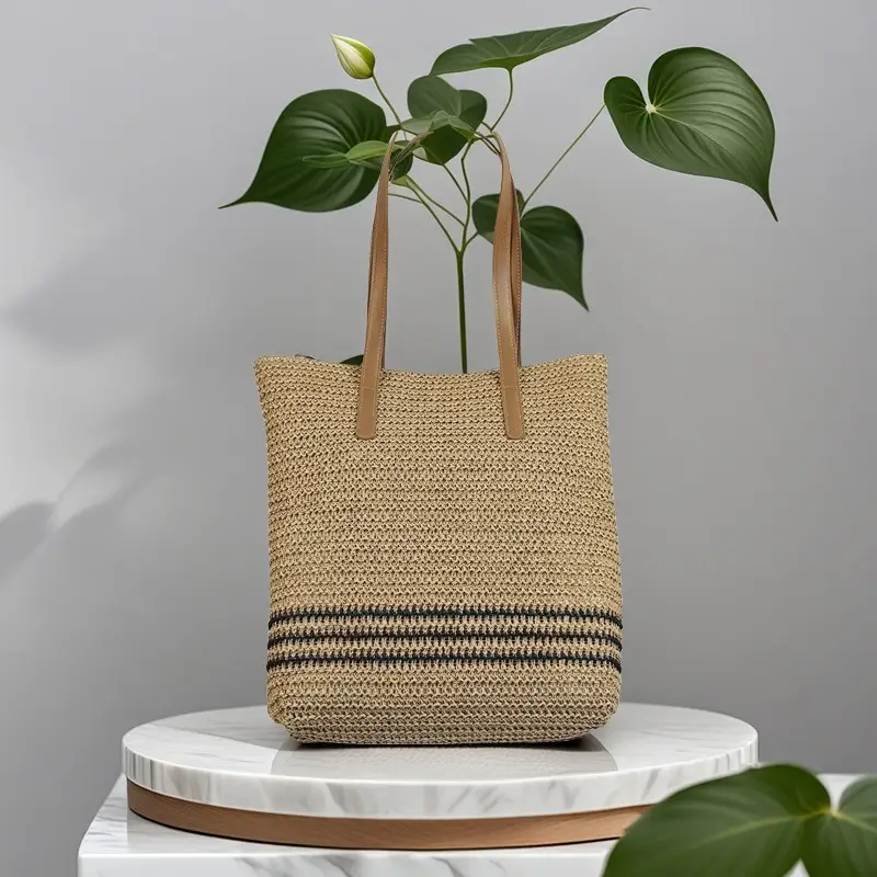 Ultra-light woven straw tote bag for women summer commuter - Image 5