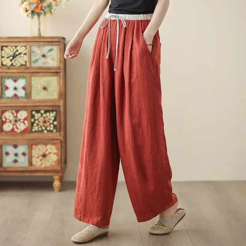 2025 Spring Summer High Waist Loose Draping Pants Cotton Linen - Image 3
