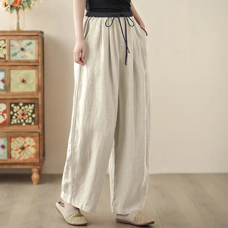 2025 Spring Summer High Waist Loose Draping Pants Cotton Linen - Image 4