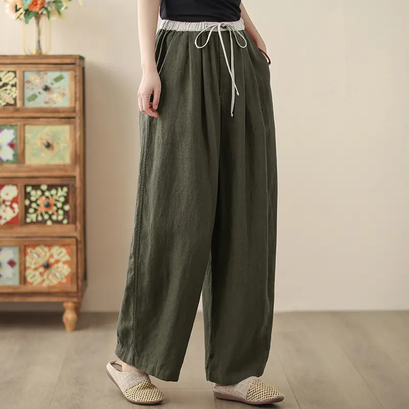 2025 Spring Summer High Waist Loose Draping Pants Cotton Linen - Image 2