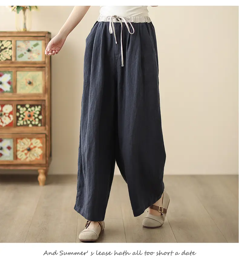 2025 Spring Summer High Waist Loose Draping Pants Cotton Linen — feature 10