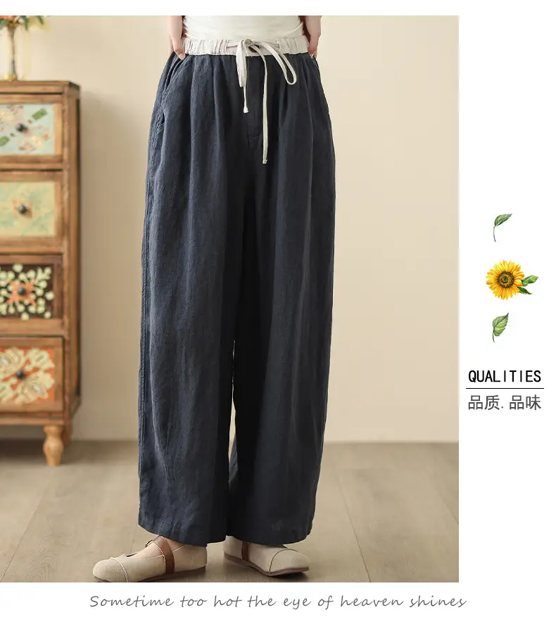 2025 Spring Summer High Waist Loose Draping Pants Cotton Linen — feature 11