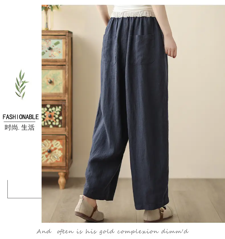 2025 Spring Summer High Waist Loose Draping Pants Cotton Linen — feature 12