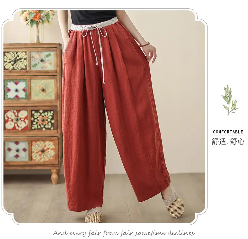 2025 Spring Summer High Waist Loose Draping Pants Cotton Linen — feature 13