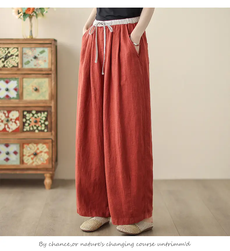 2025 Spring Summer High Waist Loose Draping Pants Cotton Linen — feature 14