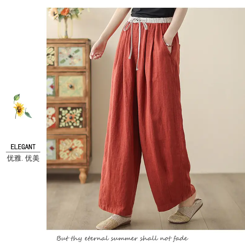 2025 Spring Summer High Waist Loose Draping Pants Cotton Linen — feature 15