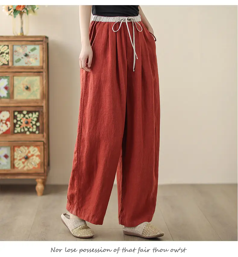 2025 Spring Summer High Waist Loose Draping Pants Cotton Linen — feature 16