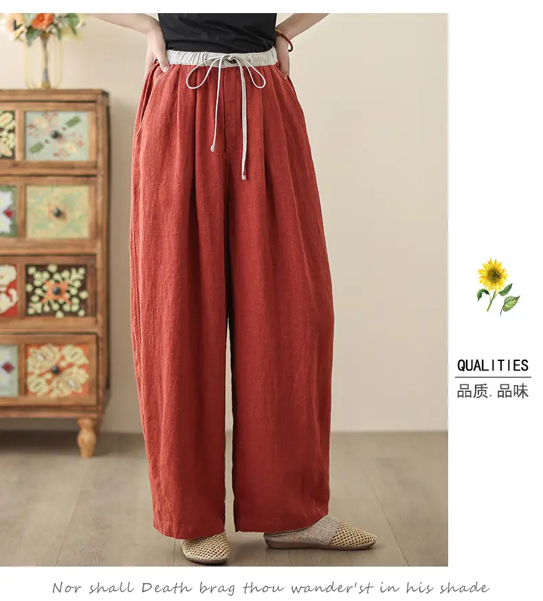 2025 Spring Summer High Waist Loose Draping Pants Cotton Linen — feature 17