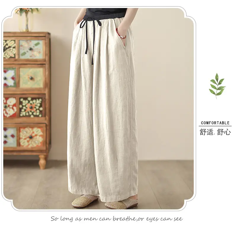 2025 Spring Summer High Waist Loose Draping Pants Cotton Linen — feature 19