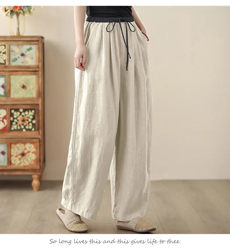 2025 Spring Summer High Waist Loose Draping Pants Cotton Linen — feature 20