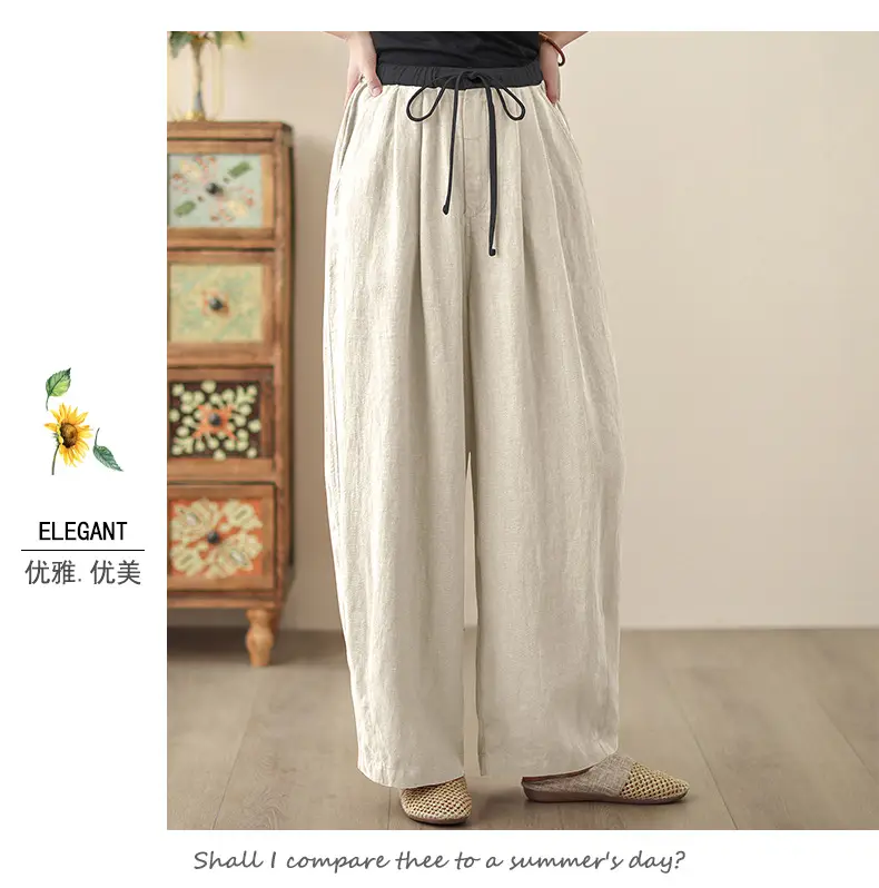 2025 Spring Summer High Waist Loose Draping Pants Cotton Linen — feature 21