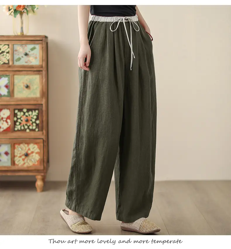 2025 Spring Summer High Waist Loose Draping Pants Cotton Linen — feature 22