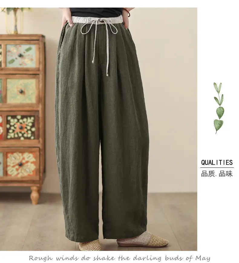 2025 Spring Summer High Waist Loose Draping Pants Cotton Linen — feature 23