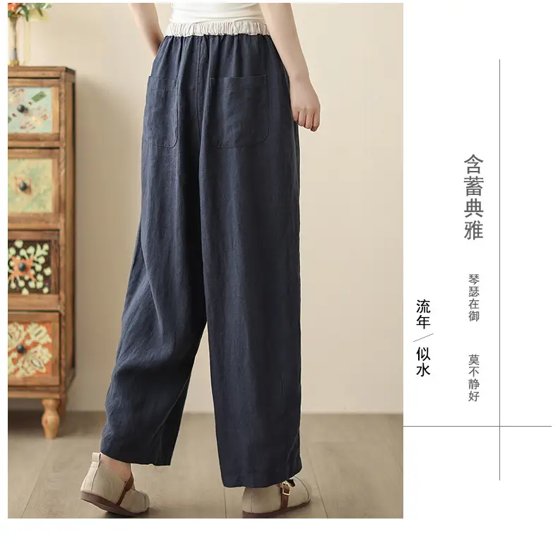 2025 Spring Summer High Waist Loose Draping Pants Cotton Linen — feature 3