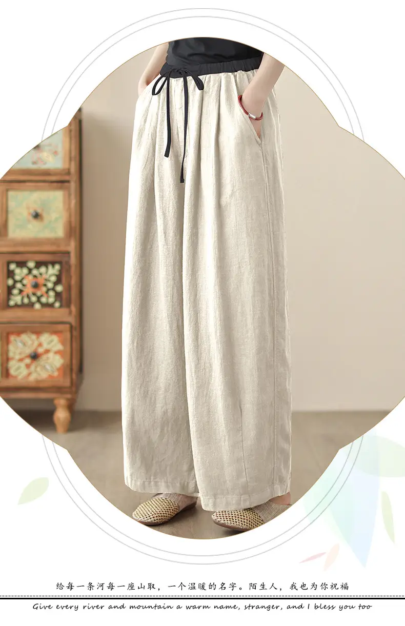 2025 Spring Summer High Waist Loose Draping Pants Cotton Linen — feature 4